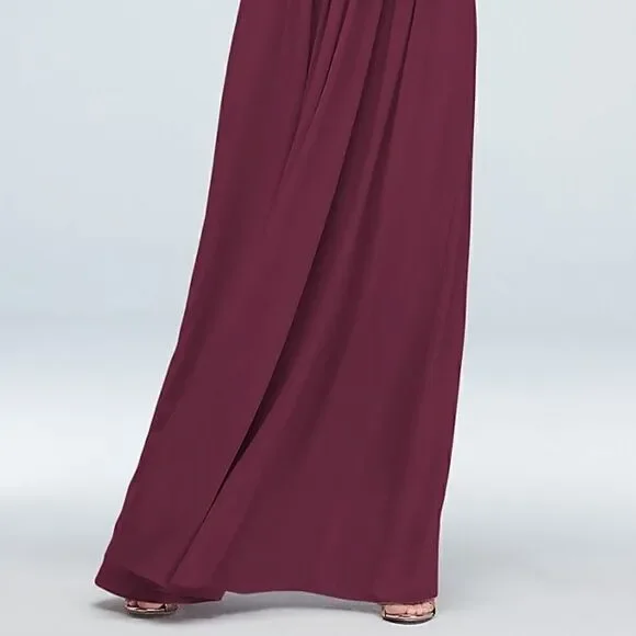 𝅺HALTER Ruched Waist Georgette Bridesmaid Dress - Picture 2 of 4